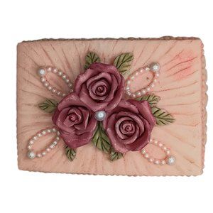 Dezine Pink Rose Pearl Ceramic Trinket Jewelry Box Vintage